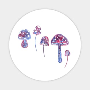 Blue and Red Fantasy Mushrooms Magnet